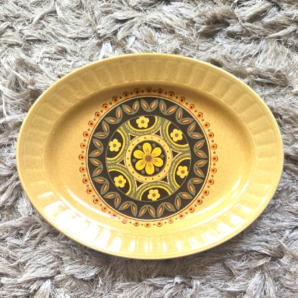 Vintage Santa Fe English Ironstone Floral Yellow and Brown Ceramic Platter